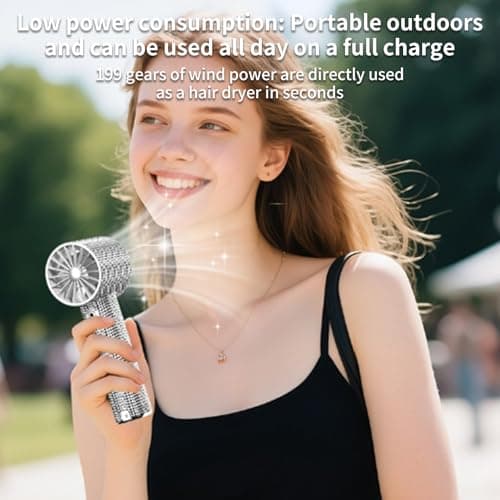 Diamond Portable Fan, Portable Handheld Turbo Fans, 100-Speed Adjustable Mini Turbo Fan, 1800mAh Mini Handheld Fan Rechargeable Quiet Desk with LED Display, For Travel Office Outdoor Gift (Silver) — view 3