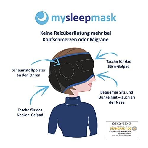 mysleepmask Sleeping Mask with 2 Ear Plugs and 2 Gel Pads, Comfortable Organic Cotton for Absolute Peace and Darkness, Developed in Germany, Head Circumference Approx. 54-58 cm, S/M — view 2