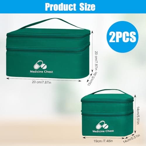 DiULi First Aid Kit Bags 2 Pack, Small & Medium Empty Medication Storage Bag Set, Waterproof Oxford Cloth Medicine Pouch with Dual Zippers, Tear-Resistant for Home Travel Hiking Camping, Dark Green — view 2