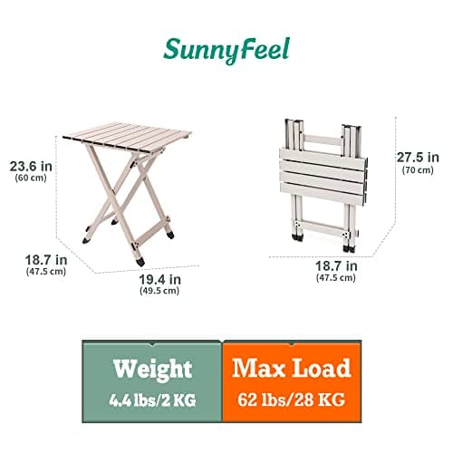 SUNNYFEEL Aluminium Folding Camping Table, Compact Lightweight Picnic Tables, Side End Table, Snack Table for Cooking,Beach,Hiking,Travel,Fishing, BBQ,Indoor Outdoor(Beige) — view 3