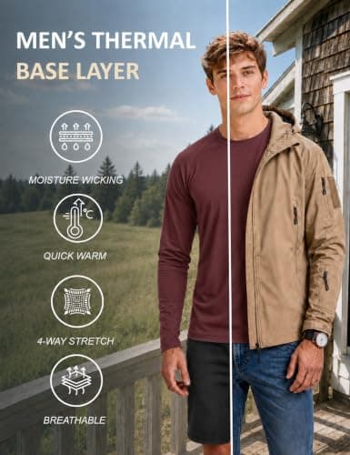 TACVASEN Men's Thermal Long Sleeve Top Crew Neck Base Layer Wine Red, XL — view 5