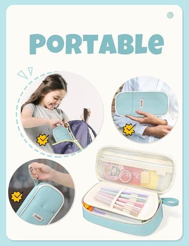 SUNEE Large Capacity Pencil Case with Compartments and Handle, Aesthetic Pen Pouch Organizer, Big Storage Portable Pencil Bag for Girls, Boys, Adults, School and Office Stationery Supplies, Mint Green — view 6