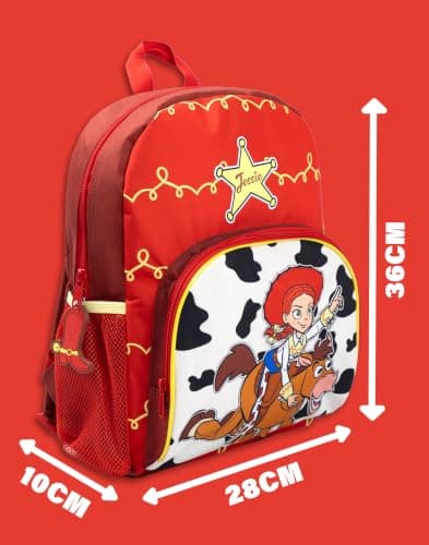 Disney Toy Story Girls Red Jessie Backpack | Adjustable Padded Straps, Front Zip Pocket & Mesh Side Pocket | Back to School Rucksack with Bullseye Graphic Merch — view 3