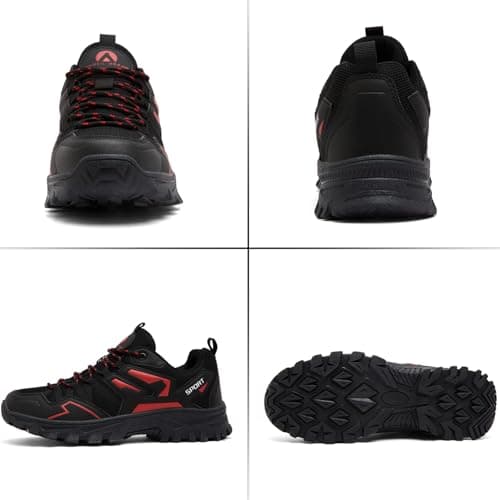 Mufanton Hiking Boots Mens Walking Boots Non-Slip Outdoor Mountain Trekking Shoes Lightweight Travelling Backpacking Camping Footwear Sneaker,Black red,EU44 — view 3