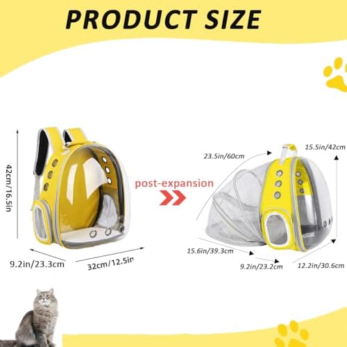 ZHUIYIWIN Cat Carrier Backpack, Expandable Cat Carrier Backpack, Ventilated Cat Bubble Backpack for Pet, Pet Carrier for Travel Hiking Walking Camping (Yellow, Rear Extension) — view 2