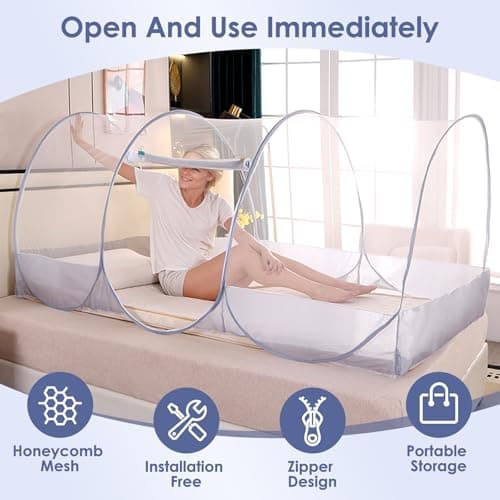 Foldable Mosquito Net, Ultra Light Pop-up Mosquito Net, Portable Camping Tent, Family mosquito net Bed, Adjustable Single Bed Fine Mesh with Zip for Outdoor Travel Home Dorm, Easy Setup, 190*90*90cm — view 3