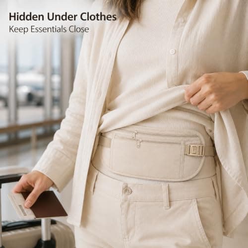 RFID Blocking Money Belt, Slim Hidden Travel Waist Pack for Passport — view 2