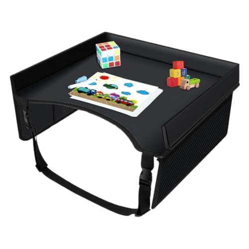 Kids Travel Tray for toddlerss Car Seat, Travel Activity Tray for Airplane, Car Seat Lap DrawingTray with Pockets Adjustable Straps, CarSeat Activity and Play TrayOrganizer for Children and toddlerss