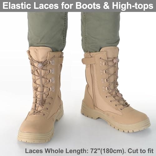 RJ-Sport Extra Long No Tie Shoelaces - Elastic Tieless Round Boot Laces for Hiking Shoes, Work Boots and Running Sneakers, Gold Brown, One Size — view 2