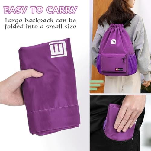 Tesmien Drawstring Bags,Waterproof Swimming Bags,Sports Backpacks-Purple — view 4