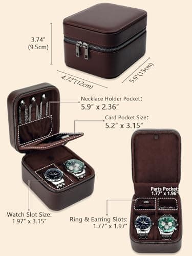 REVEMCN 2-Slot Small Travel Watch Box for Men, Watch & Jewellery Organiser — view 3