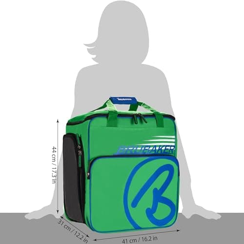 BRUBAKER Boot Bag 'Super Champion' Backpack holds complete Ski or Snowboard Equipment incl. Helmet! - Limited - Green/Blue — view 6