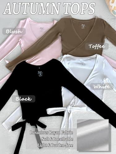 Danysu Women Pilates Wrap Top Yoga V-Neck Tie Waist Going Out Tops White M — view 5