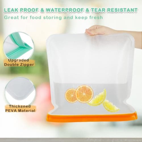 Reusable Freezer Bags, Leakproof Food Storage Bags, BPA FREE Ziplock Bags, Food Containers for Meal Prep,Travel, Make-Up, Fridge Kitchen Organization, 8 Pack (8 Large) — view 4