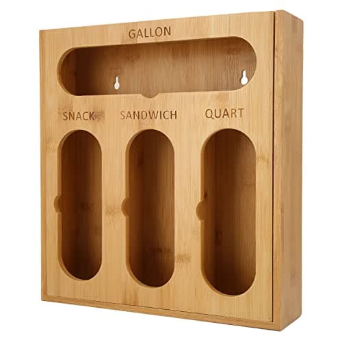 YUMILI Food Storage Bag Container - Bamboo Polished Finish Drawer Design Food Bag Storage Box, Vacuum Food Bags Storage Box for Kitchen Home, Bamboo/White(Bamboo) — view 4