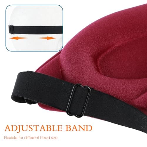 WLLHYF Silk Sleep Mask, 3D Stereo Deep Sleep Eye Mask Comfortable Adjustable Cute Block Out Light Eye Covers for Man and Woman All Night Sleep (Maroon) — view 4