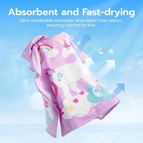 Joiedomi Kids Beach Towels 30"x30" with Hood for Girls, Flamingo Hooded Toddler Bath Towel Poncho Quick Dry Soft Microfiber 30"x30" beach towel for kids — view 3