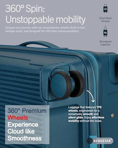 Aerostar 28” Large Lightweight PP Hard Suitcase 4 Silent Spinner Wheels Check-in Luggage Integrated TSA Combination Lock for 20 to 23kg (Teal, 100 Litre) — view 4