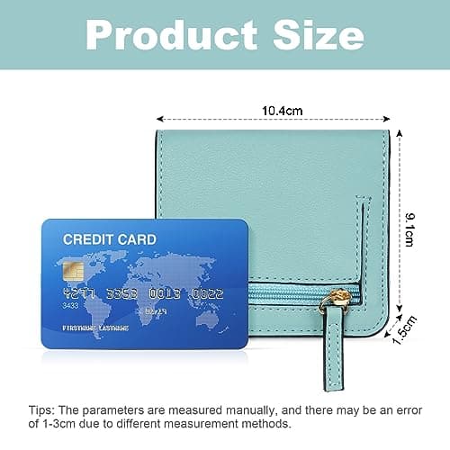 Aucuu Women's Wallet, RFID Blocking Leather Compact Bifold Wallet, Women's 7 Cards Slim Minimalist Card Holder with ID Window, Small Ladies Coin Purse, Light Blue — view 2