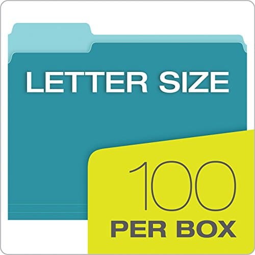 Pendaflex Two-Tone Color File Folders, Letter Size, 1/3 Cut, Teal, 100 Per Box (152 1/3 Tea) — view 5
