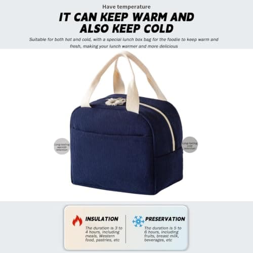 Insulated Lunch Bag, Portable Thermal Lunch Tote Cooler Bag for Work School — view 6