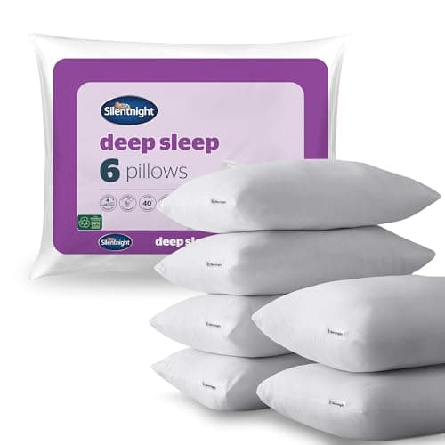 Silentnight Deep Sleep Pillow Pack of 6 - Soft Hotel Bed Pillows 6 Pack - Machine Washable Hollowfibre Sleep Easy Pillows,White