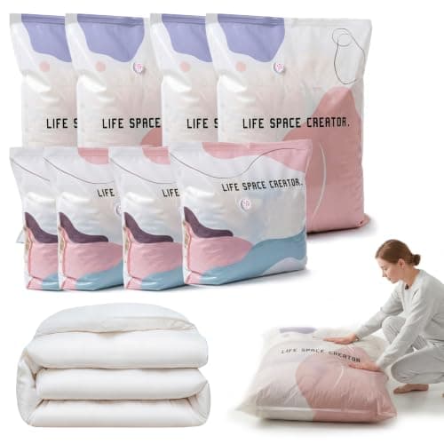 8 Pack No Pump Vacuum Storage Bags, 4 Large 80x100cm & 4 Medium 50x70cm Extra Thick Reusable Compression Space Saver Bags for Clothes Duvets Bedding Travel Wardrobe Storage
