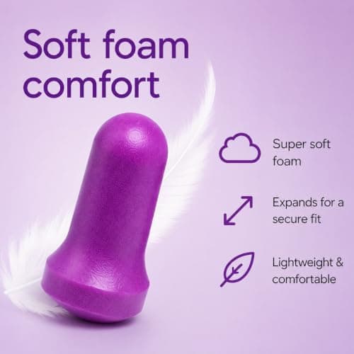 EarHub Sleepwell Soft Foam Earplugs, Hearing Protection 33dB, Ear Plugs Best Used for Sleep, Also Used for Travel, Work, Study & Concerts, Purple, 10 Pairs — view 2