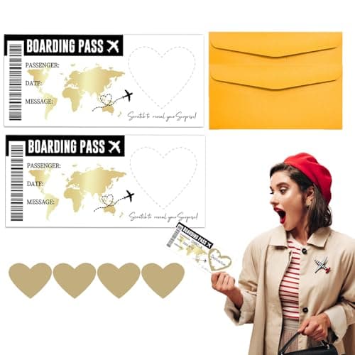 CAMOSE 2pc Romantic Travel Surprise Ticket Scratch Off Envelopes Set - Personalised Flight Ticket & Boarding Pass for Adventure Trip Reveal, Holiday Scratch Card Gift with Ticket Design — view 2