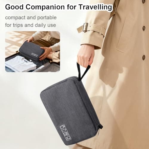 ALIIP Hanging Toiletry Bag Waterproof for Men & Women, Foldable Compact Travel Wash Bag with 3 Compartments, Lightweight One-Piece Makeup Bag Organizer for Travel Size Accessories (Grey) — view 5