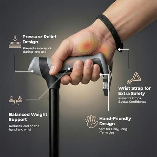 Life Healthcare All-Terrain Walking Stick, Foldable Adjustable Cane — view 5