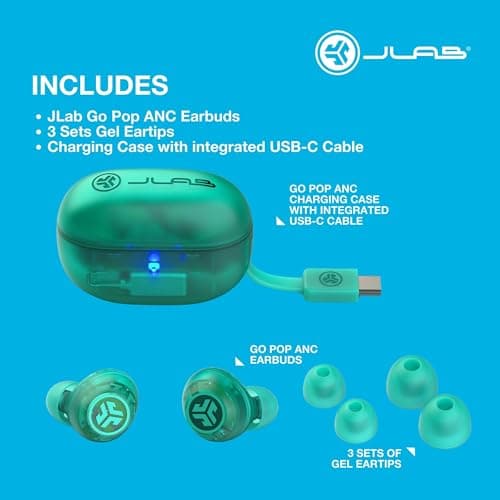 JLab Go Air Pop ANC Earbuds with Mic - Bluetooth, Clear Teal — view 6