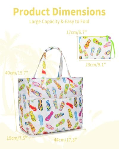 Large Beach Bag with Zip and Wet Compartment Beach Tote Bag, Slipper — view 3