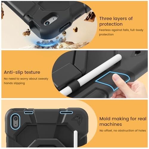 KVTVOU Case for iPad (A16) 11th Generation 2025 / iPad 10th Generation 2022 10.9 Inch, Military Grade TPU Drop Protection Cover, 360° Rotating Stand/Pencil Storage/Shoulder Strap, Black — view 4