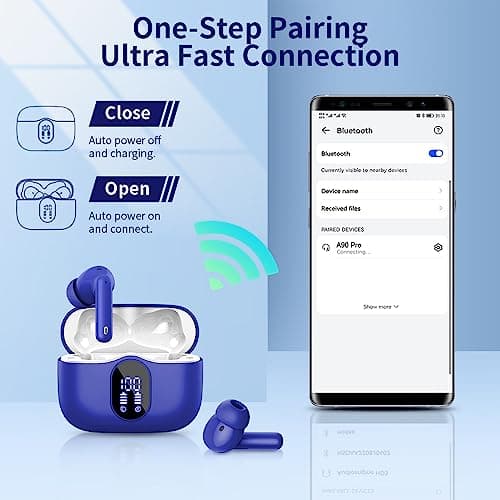 Wireless Earbuds, Bluetooth 5.4 Headphones In Ear with 4 ENC Noise Cancelling Mic, 2026 Bluetooth Earphones Mini HI-FI Stereo Sound, LED Display Wireless Headphones 36H Playtime IP7 Waterproof, Blue — view 5