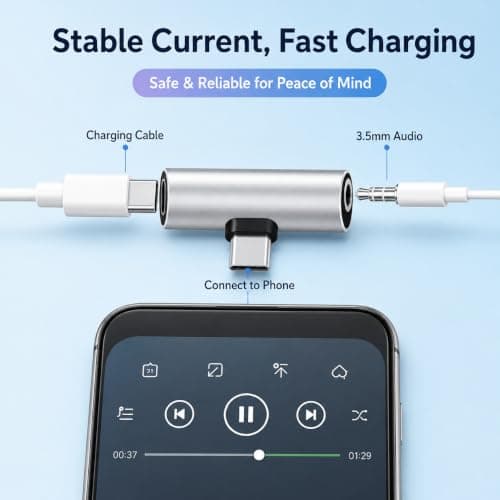 USB C to 3.5mm Headphone Jack Adapters, 2 in 1 Type C to AUX Audio Converters with USB C Charging Port, Headphone & Charging Adapters for USB C Devices, Silver, 2 Pack — view 3