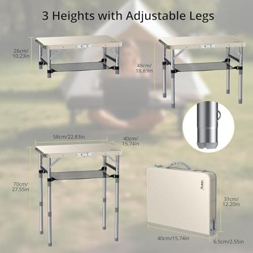 Anbte 2ft Small Folding Camping Table, Waterproof Plastic Tabletop, 58x40cm — view 3