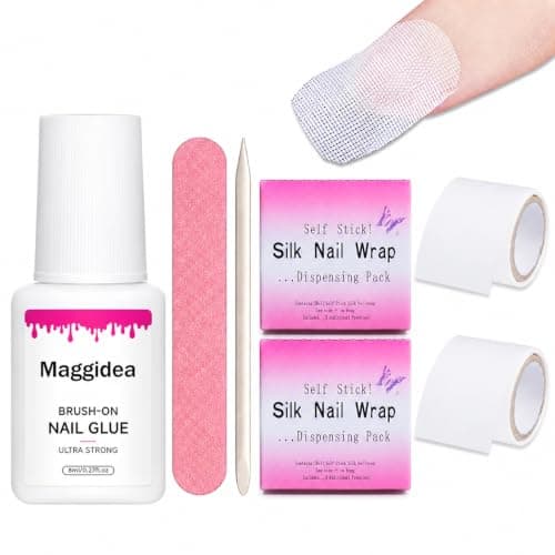 Nail Repair Kit for Broken, Cracked & Split Nails – 2 Boxs Silk Nail Wraps, Brush-On Nail Glue, Nail File & Wooden Stick, Quick Dry No UV Needed, DIY Nail Repair Kit for Natural Nails at Home