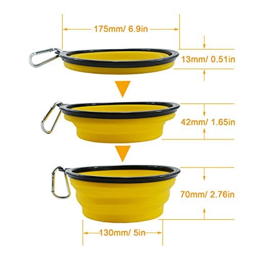 HINMAY Large Silicone Collapsible Dog Bowls Foldable Pet Dog Cat Food Water Bowl, Pack of 2 (Yellow+Black) — view 3