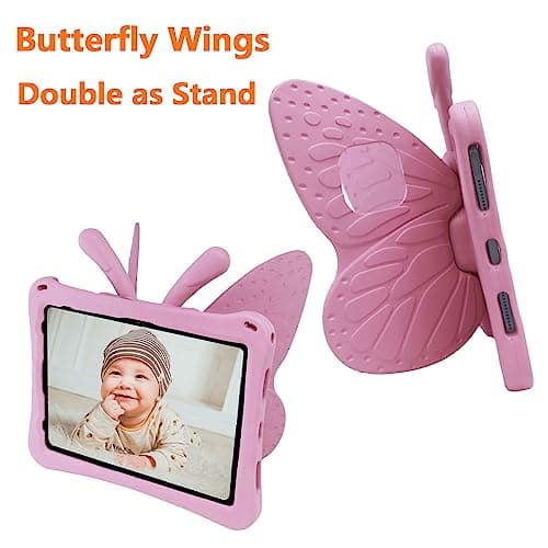 Tading Kids Case for iPad (A16) 11th Generation 11 Inch 2025/iPad 10th Generation 10.9 Inch 2022, Cute Butterfly Children Friendly Soft EVA Foam Protective Stand Cover for Girls - Pink — view 5