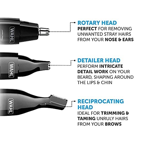 WAHL 3 in 1 Personal Trimmer, Nose Hair Eyebrow, Painless Eyebrow and Facial Hair Trimmer for Men Women, Rechargeable, Washable Heads, Black — view 3