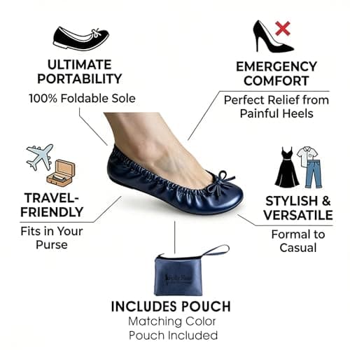 Women's Foldable Flats – Portable Ballet Slippers Shoes for Travel, Wedding – Fits in Purse (XXL, Navy Blue) — view 4
