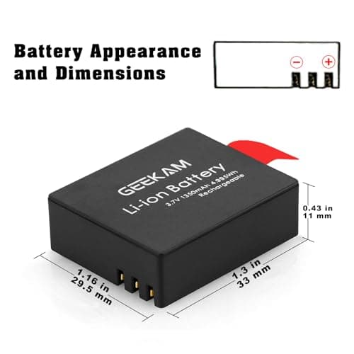 Action Camera Battery 3-Pack & Charger for Select Cams, Square-Edge — view 2
