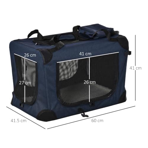 PawHut Foldable Pet Carrier Dog Crate Small Dogs 60x41.5x41cm Dark Blue — view 3