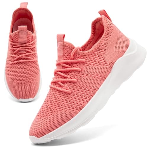 EGMPDA Women's Knitted Breathable Trainers Coral Red UK Size 6