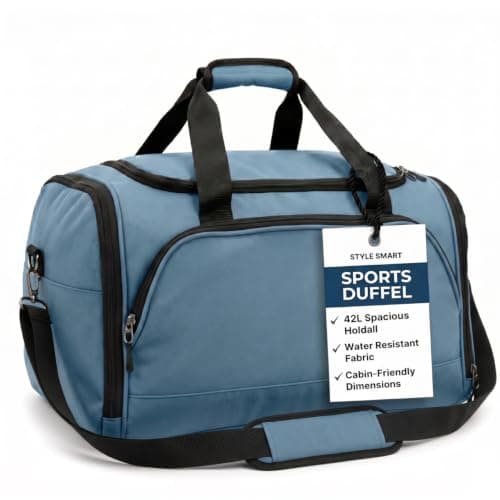 Style Smart 42L Duffle Bag for Travel, Lightweight Foldable Gym Bag for Men and Women, Sports Duffel Holdall, Waterproof Weekend Carry-On, Cabin Luggage, Travel Backpack, Womens Gym Duffel, Turquoise