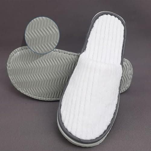 FJDRSIG 3 Pairs Hotel Slippers,Soft Coral Fleece Spa Slippers,Non Slip Washable Reusable Guest Shoes,for Spa Party Guest Swimming Pools and Travel,White Color Comfortable Indoor Outdoor Use — view 5