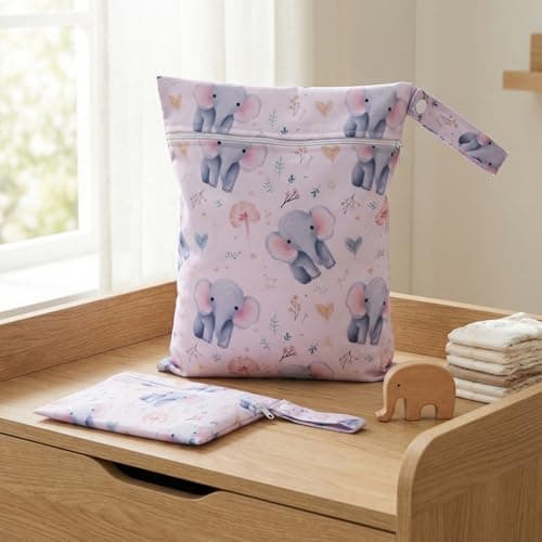 FooYee 2Pcs Wet Bag, Elephant Pattern Swimming Bag with Handle & Zipper, Reusable & Washable Dry Bags, Waterproof Travel Laundry Bag for Travel, Beach, Camping, Swimming, Gym (Purple) — view 3