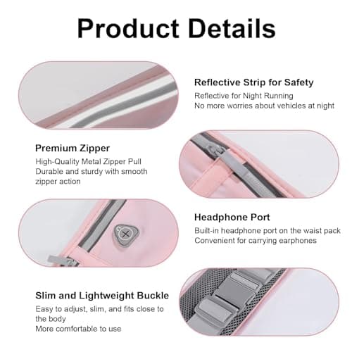 Bamily Running Belt Waist Pack, Water-Resistant Sweatproof Multi-Pocket Running Phone Holder for Women, Pink Marathon Outdoor Waist Bag for Running, Cycling, Hiking & Fitness — view 3