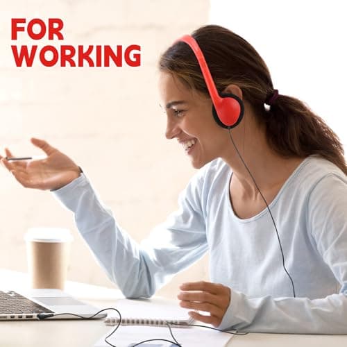 Konohan 10 Pack Headphones Bulk Headphone for School Classroom Student Wired Headphones Adjustable with 3.5 mm Jack for Adults (Red) — view 6